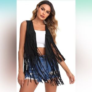 Verdusa Women's Tassel Sleeveless Vest 70s Hippie Faux Suede Fringe Jacket